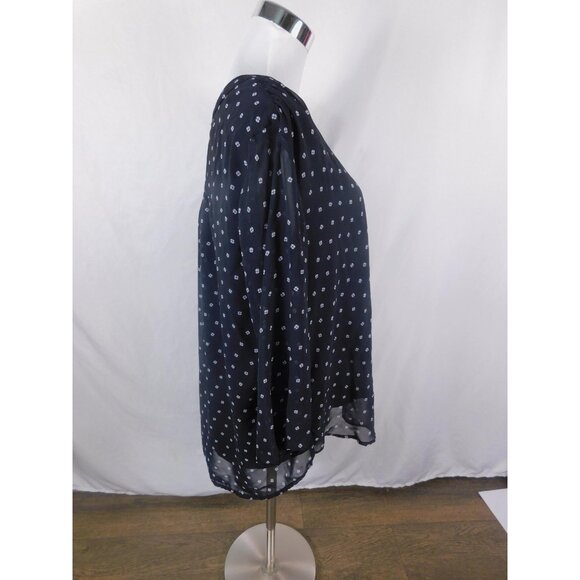 Jones NY XL Black Polka Dot Sheer V Neck Blouse - Picture 6 of 9